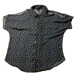 Full Tilt: Polka Dot Button Up Black & Yellow Blouse, Size Medium